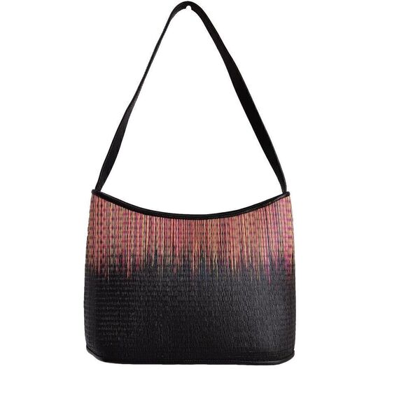 Buntal Desenyo Black/Multicolor Straw Shoulder Purse - Picture 1 of 9